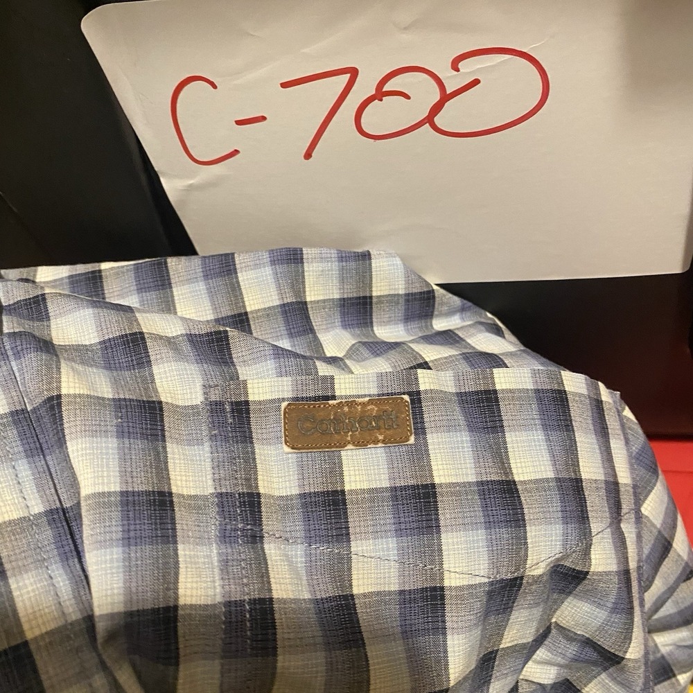 Carhartt Men 3XL Tall Blue Plaid Long Sleeve Relaxed Fit Button Down Shirt - Picture 10 of 10